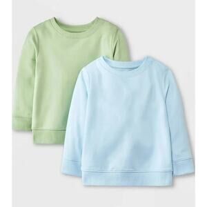 Toddler Boys' 2pk Crew Neck Sweatshirt - Cat & Jack Olive Green/Light Blue